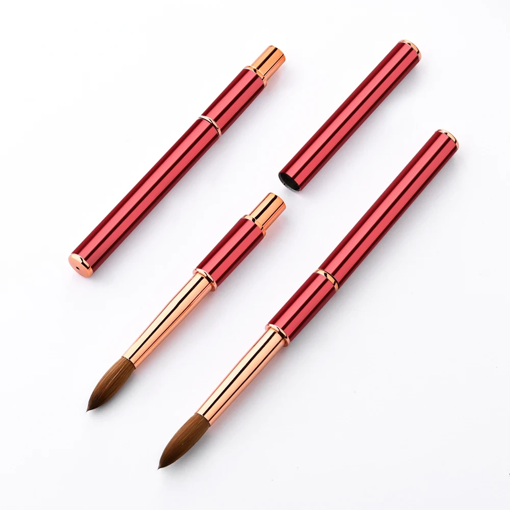 Luxury Acrylic Nail Brush Custom Logo Red Handle Rose Gold Ferrule High Quality Kolinsky Acrylic Nail Brush