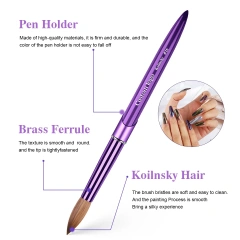 Nail Supplies Manufacturers Purple Color Custom Logo High Quality 100% Oval Shape Kolinsky Brush for Acrylic Nails