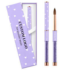Popular Design 100% Kolinsky Acrylic Nail Brush Purple Glitter Liquid Handle Custom Nail Brush #2-#18