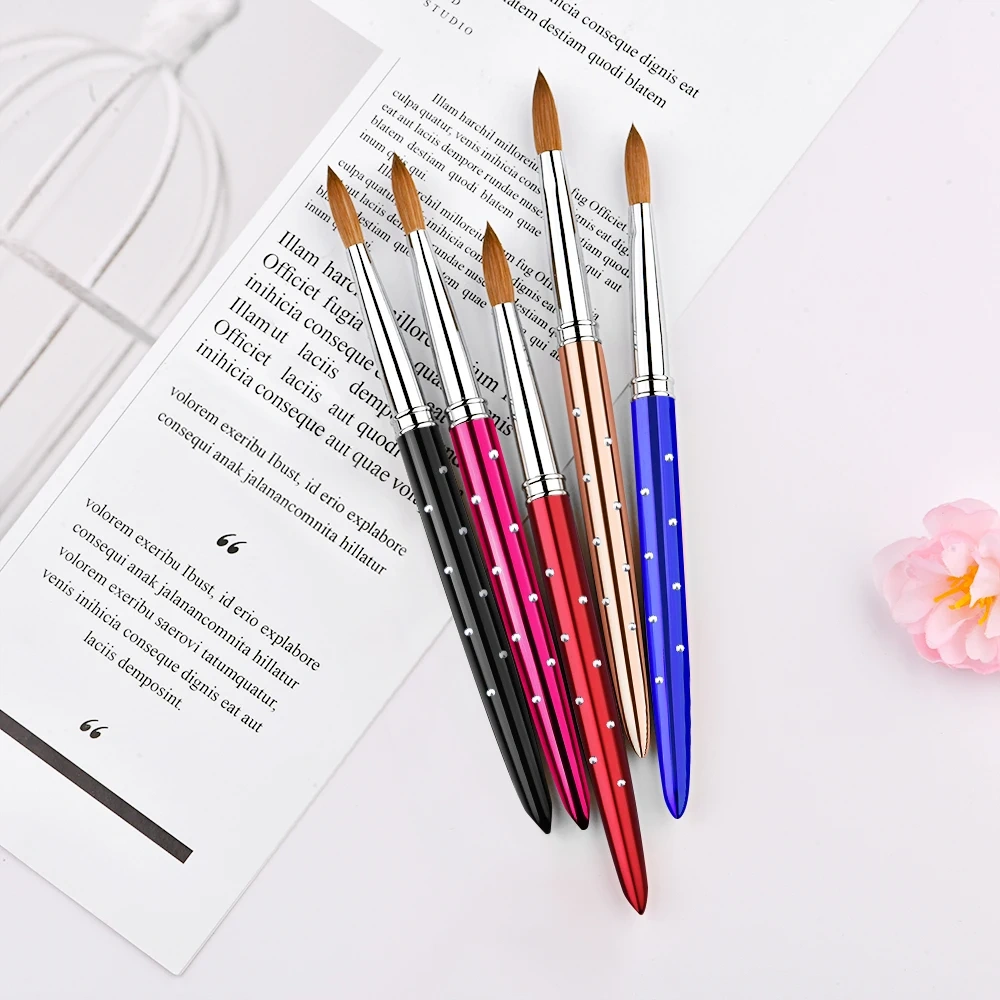 High Quality Acrylic Nail Brush Custom Rhinestone Metal Handle Pure Kolinsky Acrylic Nail Brush