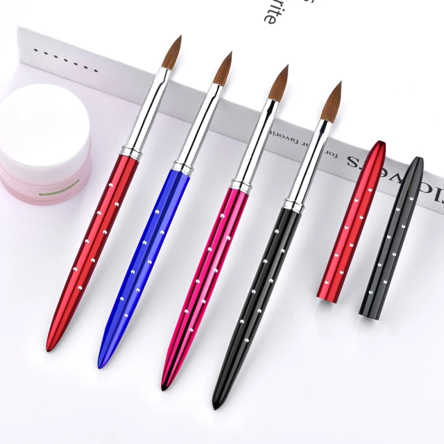High Quality Acrylic Nail Brush Custom Rhinestone Metal Handle Pure Kolinsky Acrylic Nail Brush