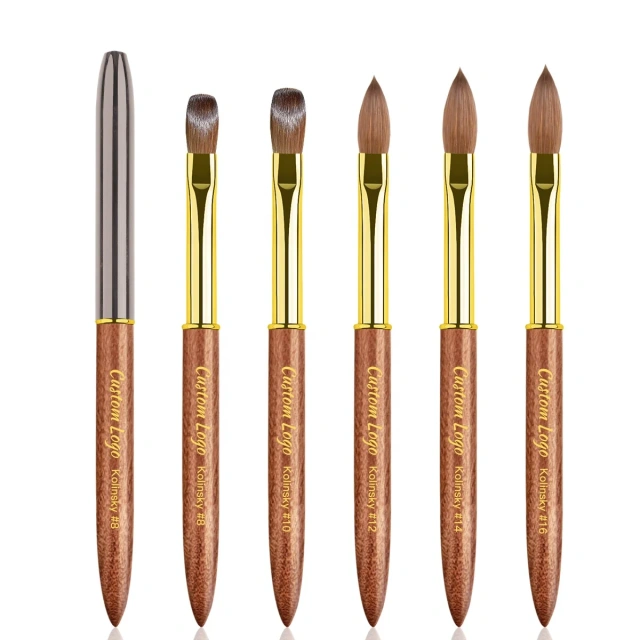 New Top Quality Pincel Kolinsky Metal 100 Kolinsky Crimped Acrylic Nail Brush Customized logo