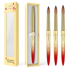 Premium 100% Kolinsky Nails Brush Gold Red Gradient Crimped #8-#22 Custom Logo Nail Acrylic Brush