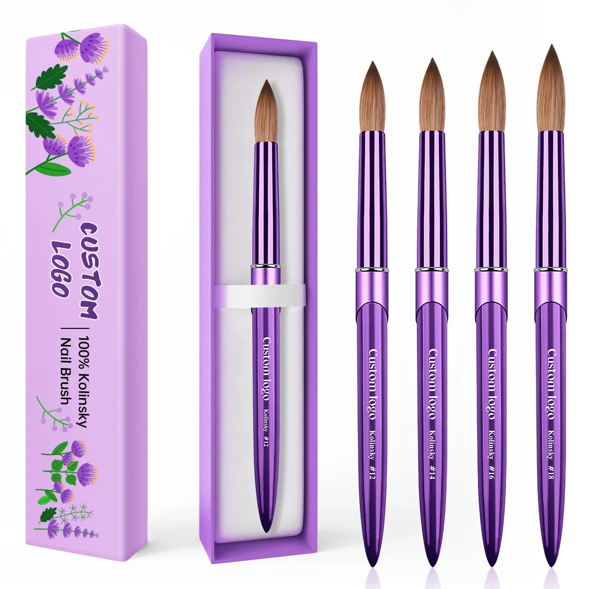 Nail Supplies Manufacturers Purple Color Custom Logo High Quality 100% Oval Shape Kolinsky Brush for Acrylic Nails