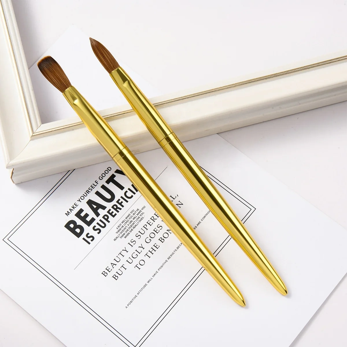 Factory Manufacture Different Size Manicure Powder Gold Metal  Professional Kolinsky Sable Acrylic Nail Brush Nails Acrylic #18