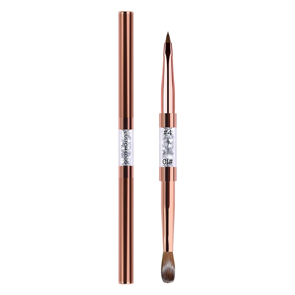 Top Quality Nail Products Rose Gold Pincel 100 Kolinsky 3D Brush #4 #10 Custom Logo Kolinsky Acrylic Nail Double Brush