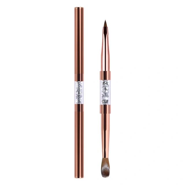 Top Quality Nail Products Rose Gold Pincel 100 Kolinsky 3D Brush #4 #10 Custom Logo Kolinsky Acrylic Nail Double Brush