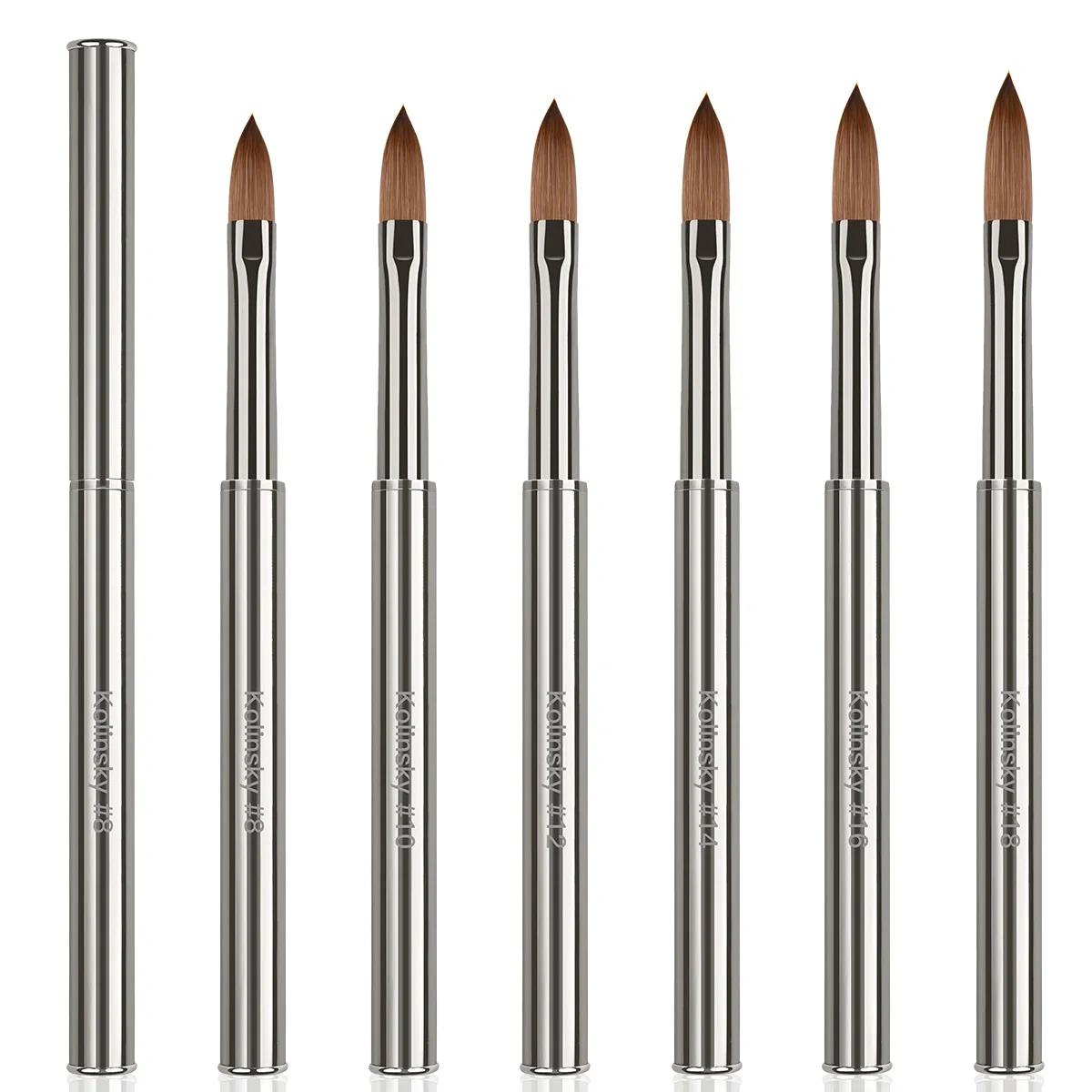 Hot Selling Silver Metal Nail 100% Kolinsky Hair Brush Acrylic Pen Siberian Sable Watercolor Brush Set Custom LOGO #16