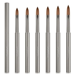 Hot Selling Silver Metal Nail 100% Kolinsky Hair Brush Acrylic Pen Siberian Sable Watercolor Brush Set Custom LOGO #16