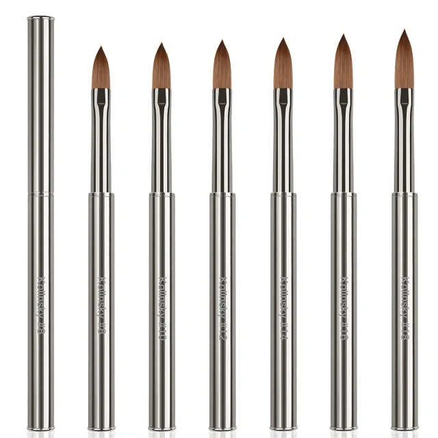 Hot Selling Silver Metal Nail 100% Kolinsky Hair Brush Acrylic Pen Siberian Sable Watercolor Brush Set Custom LOGO #16