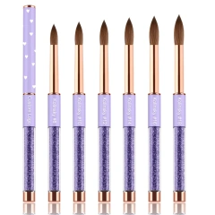 Popular Design 100% Kolinsky Acrylic Nail Brush Purple Glitter Liquid Handle Custom Nail Brush #2-#18