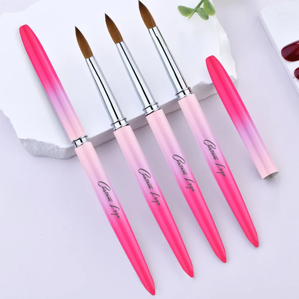 New Color Acrylic Nail Brush Custom Luxury Pink Gradient Metal Kolinsky Acrylic Nail Brush