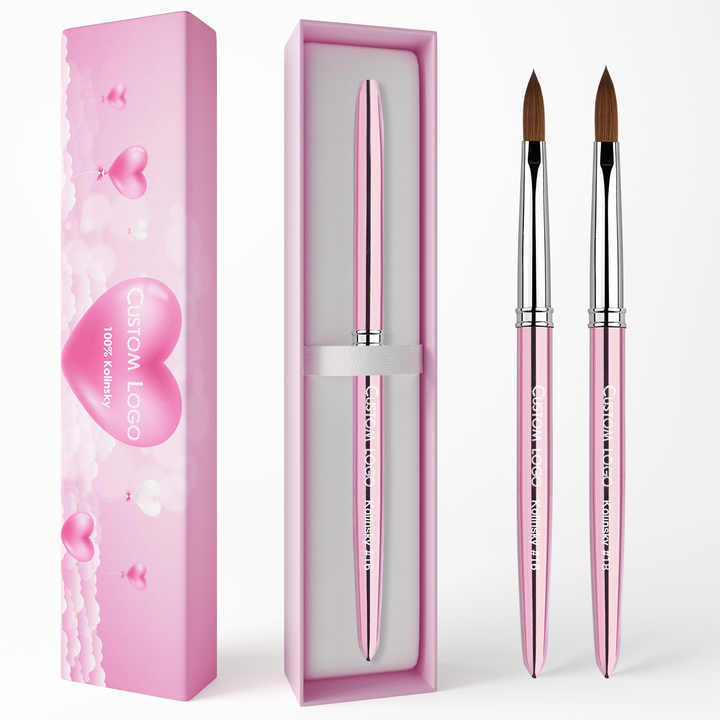 New Arrivals Rose Pink Metal Handle Custom Logo Professional Acrylic Kolinsky Nail Brush