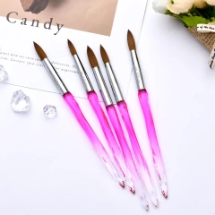 USA #2-18 Kolinsky Professional Pure Acrylic Brushes Pink Crystal Handle Nail Art Crimped Acrylic Brush