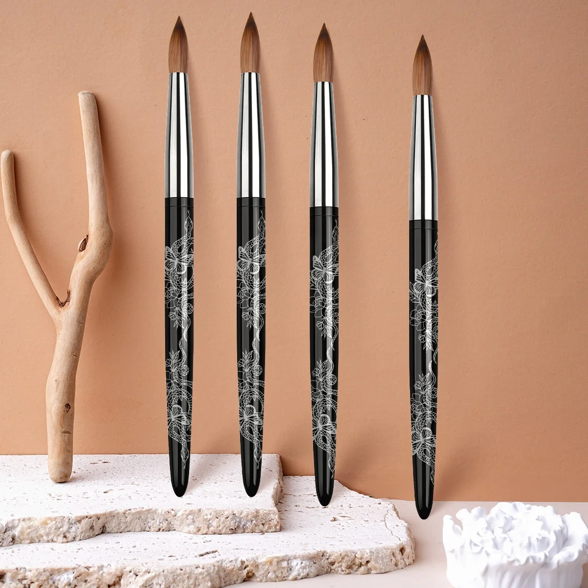 2025 Professional Art Acrylic Nail Brush Custom Snake Black Metal Handle Acrylic Nail Brush 100 % Kolinsky