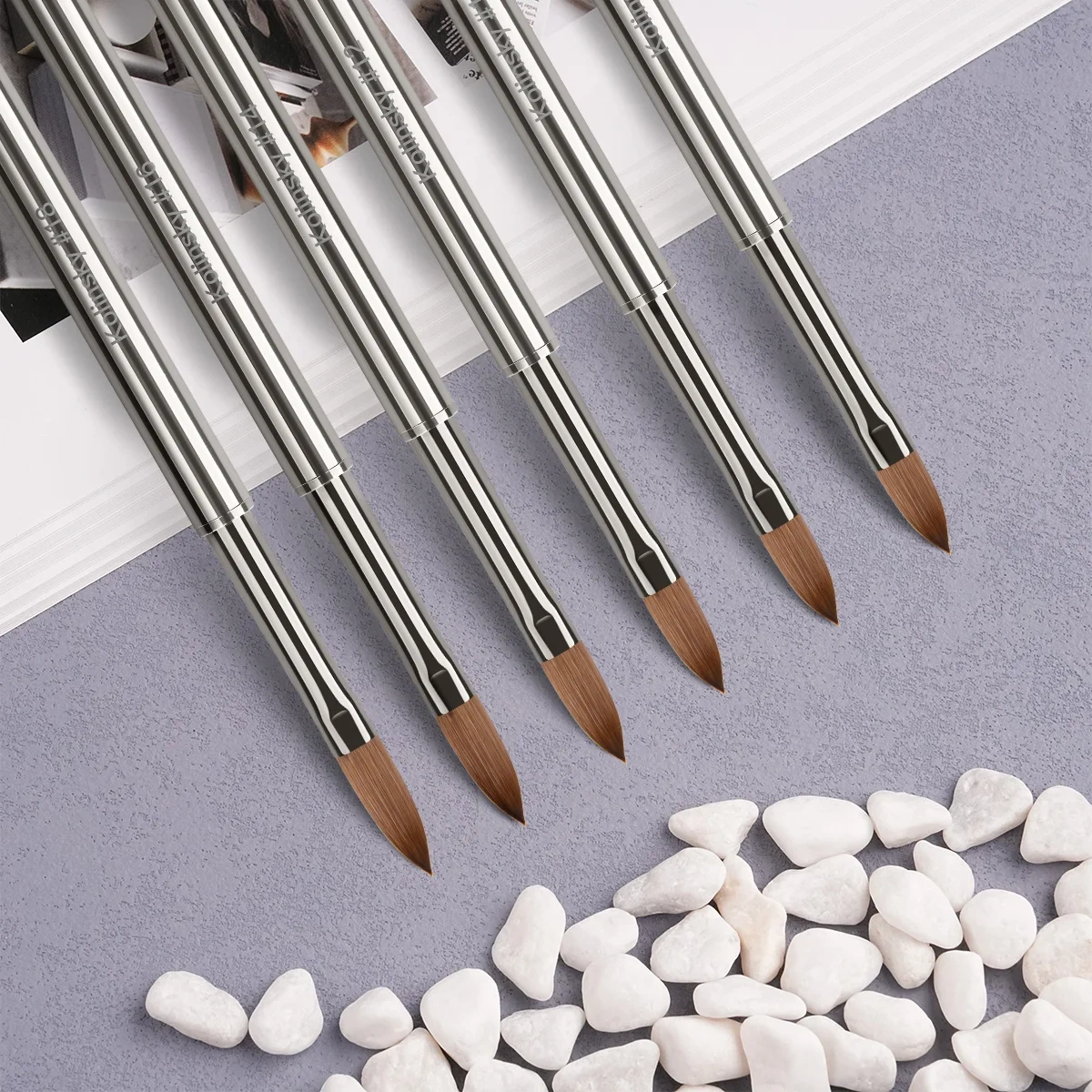 Hot Selling Silver Metal Nail 100% Kolinsky Hair Brush Acrylic Pen Siberian Sable Watercolor Brush Set Custom LOGO #16