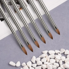 Hot Selling Silver Metal Nail 100% Kolinsky Hair Brush Acrylic Pen Siberian Sable Watercolor Brush Set Custom LOGO #16