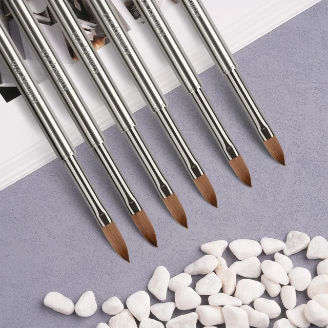 Hot Selling Silver Metal Nail 100% Kolinsky Hair Brush Acrylic Pen Siberian Sable Watercolor Brush Set Custom LOGO #16