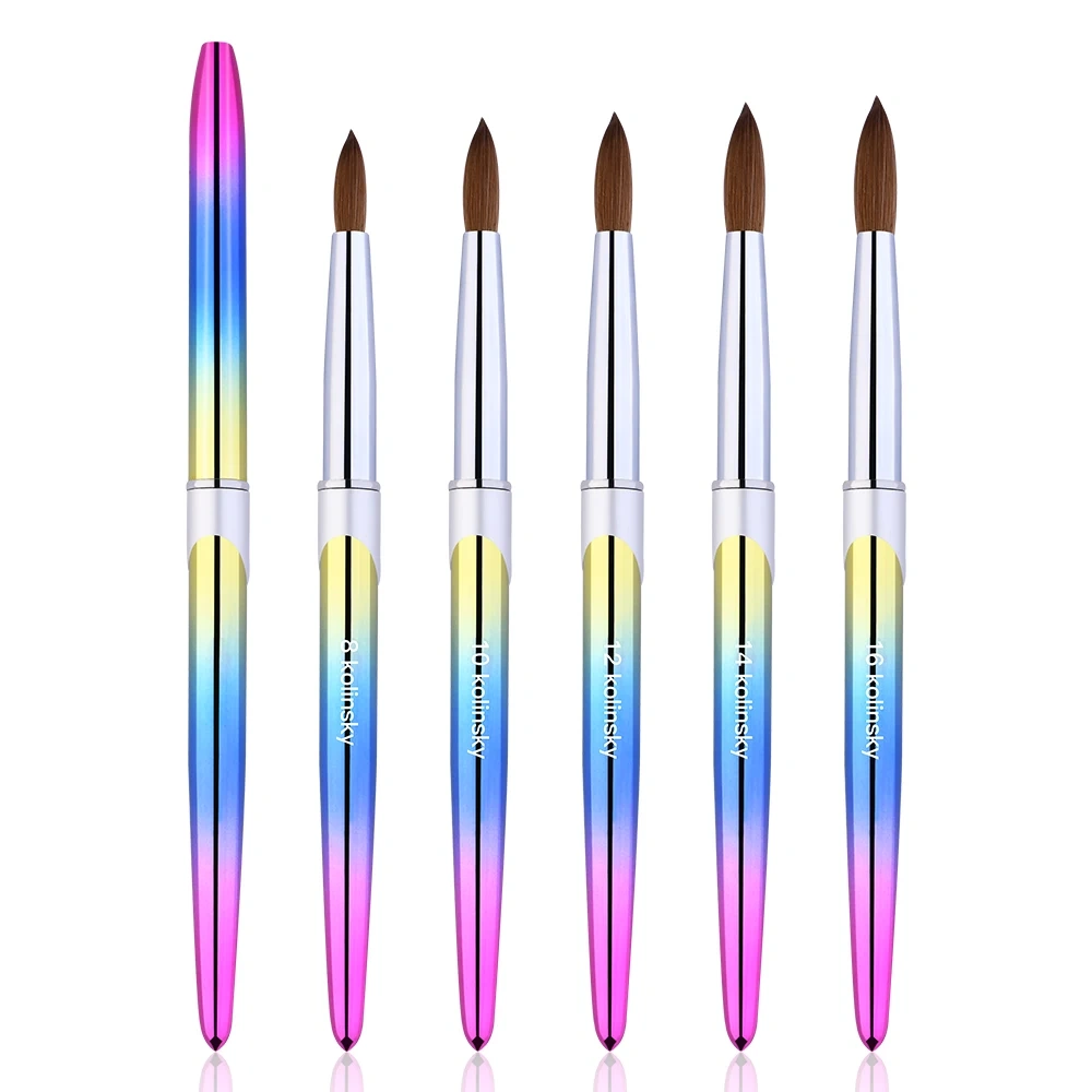 Top Quality Custom Hoody Logo Rainbow Metal Handle 100% Pure Kolinsky Germany Acrylic Nail Brush for Acrylic Nails