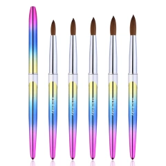 Top Quality Custom Hoody Logo Rainbow Metal Handle 100% Pure Kolinsky Germany Acrylic Nail Brush for Acrylic Nails