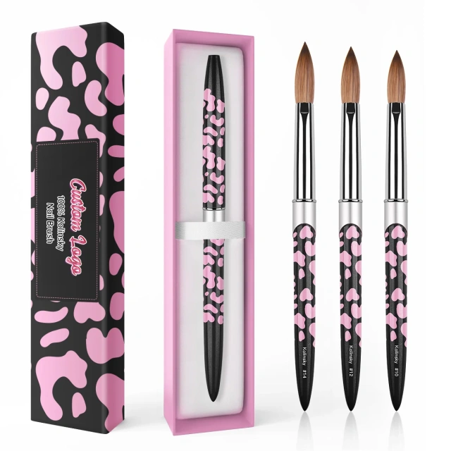 Handmade Acrylic Nail Brush Cow Black Leopard Printing Metal Salon Nail Beauty Pure Kolinsky Nail Brush