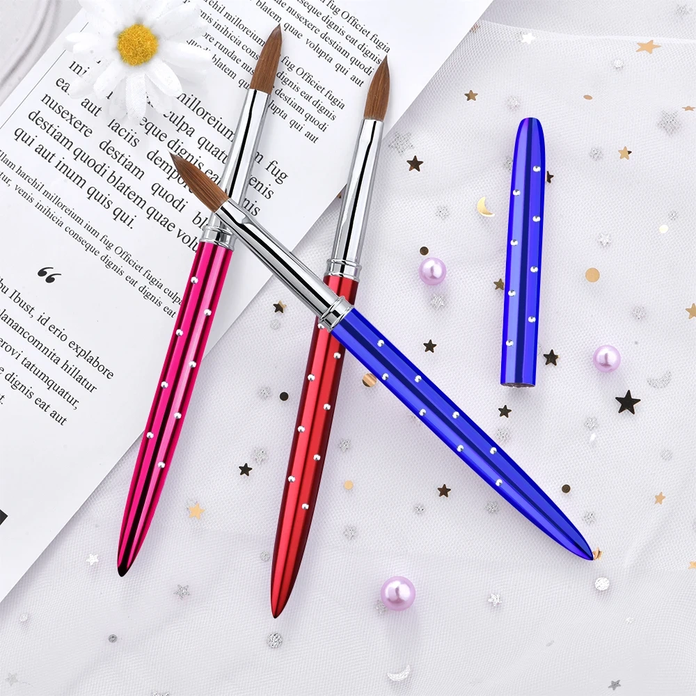High Quality Acrylic Nail Brush Custom Rhinestone Metal Handle Pure Kolinsky Acrylic Nail Brush