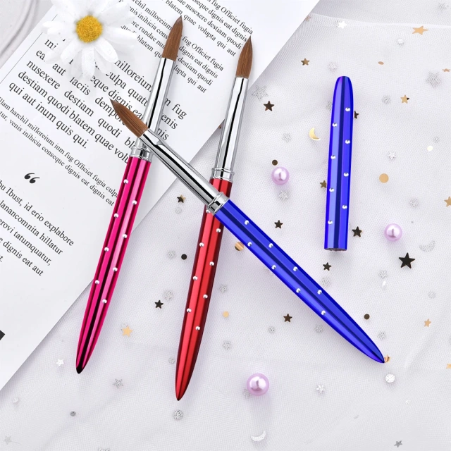 High Quality Acrylic Nail Brush Custom Rhinestone Metal Handle Pure Kolinsky Acrylic Nail Brush