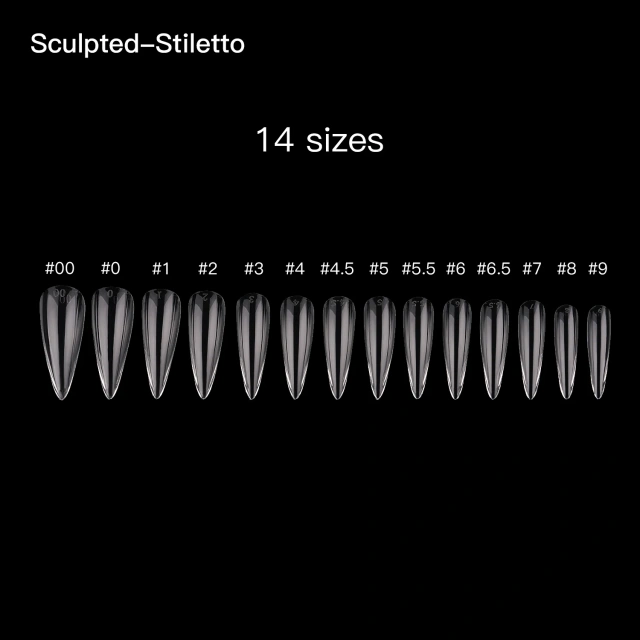 364Pcs Full Cover Clear Long Sculpted Stiletto Gel Nail Tips 14 Sizes