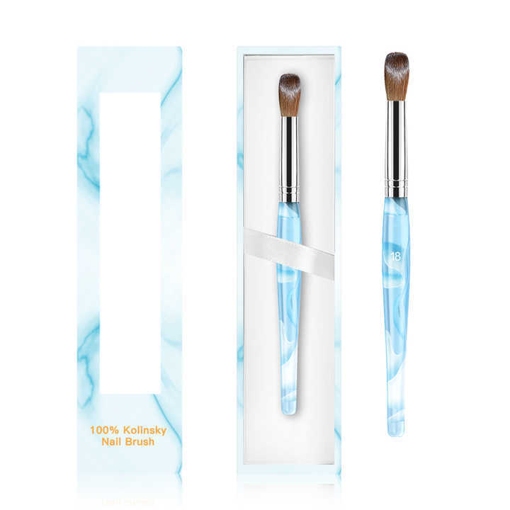 Wholesale OEM Packaging Sky Blue Ferrule Acrylin Crimped 100% Kolinsky Acrylic Nail Brush Nails Size 8 10 12 14 16 18 20