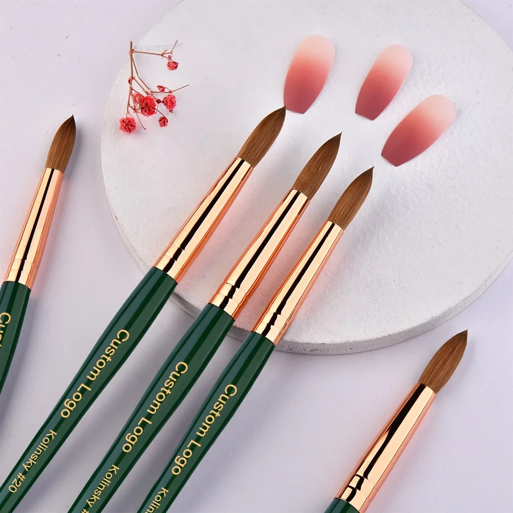 Best USA Size 12/14/16/18/20 Nail Brush Kolinsky Round /Oval Acrylic Nail Brush with Green Wooden Handle for Custom Logo