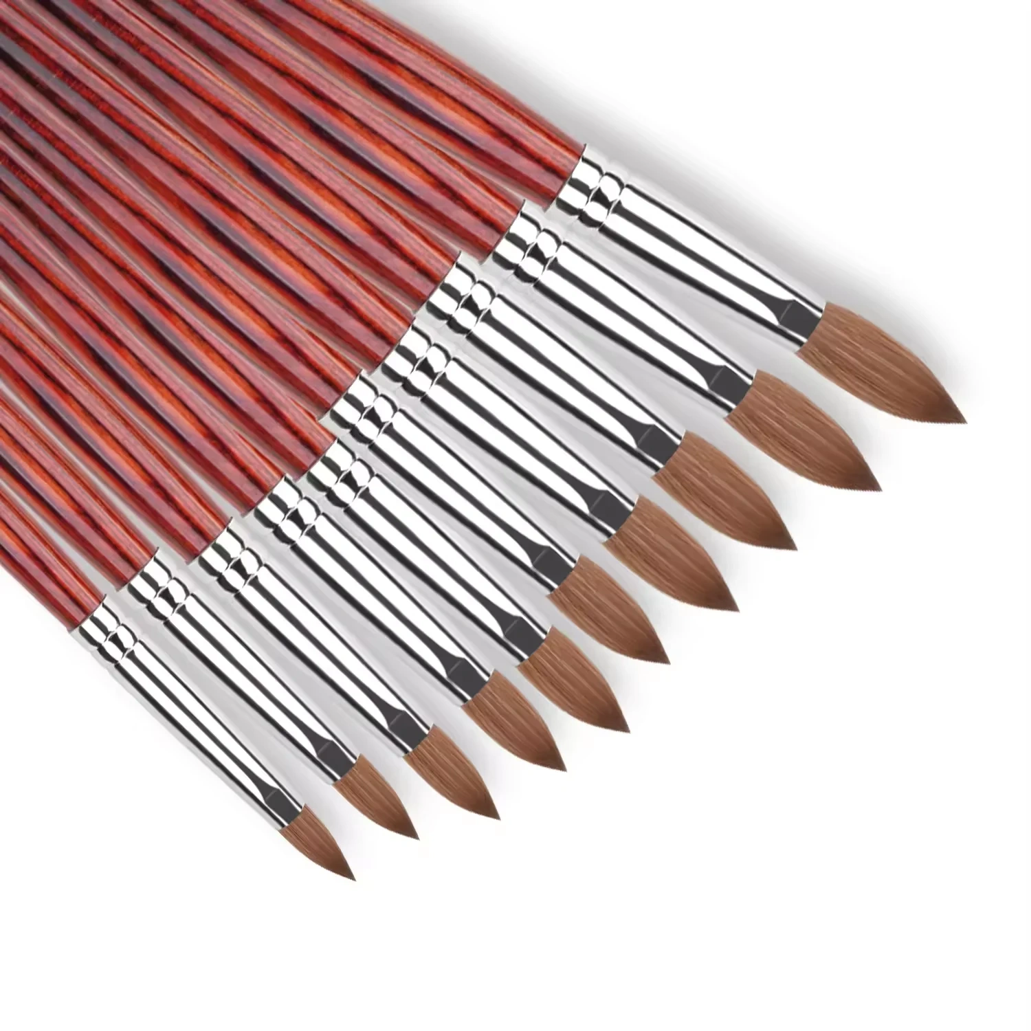 Zekun Nail Supplier Red Wooden Handle Flat/Oval Shape Custom 100% Pure Kolinsky Brush for Acrylic Nails