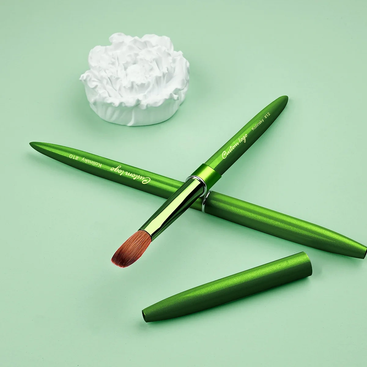 Best Selling Pure 100% Kolinsky Green Metal Nail Art Brush Custom Salon Acrylic Nails Brush