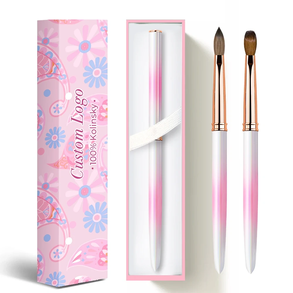 High Recommend Summer Gradient Metal Handle Acrylic Powder Brushes Kolinsky Sable Size 8 10 12 14 16 18for Nail Tech Supplies