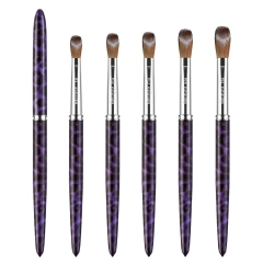 Hot Seller Acrylic Powder Drawing Nail Brush with Leopard Metal Handle 100% Kolinsky Nail Brush for Nail Salon