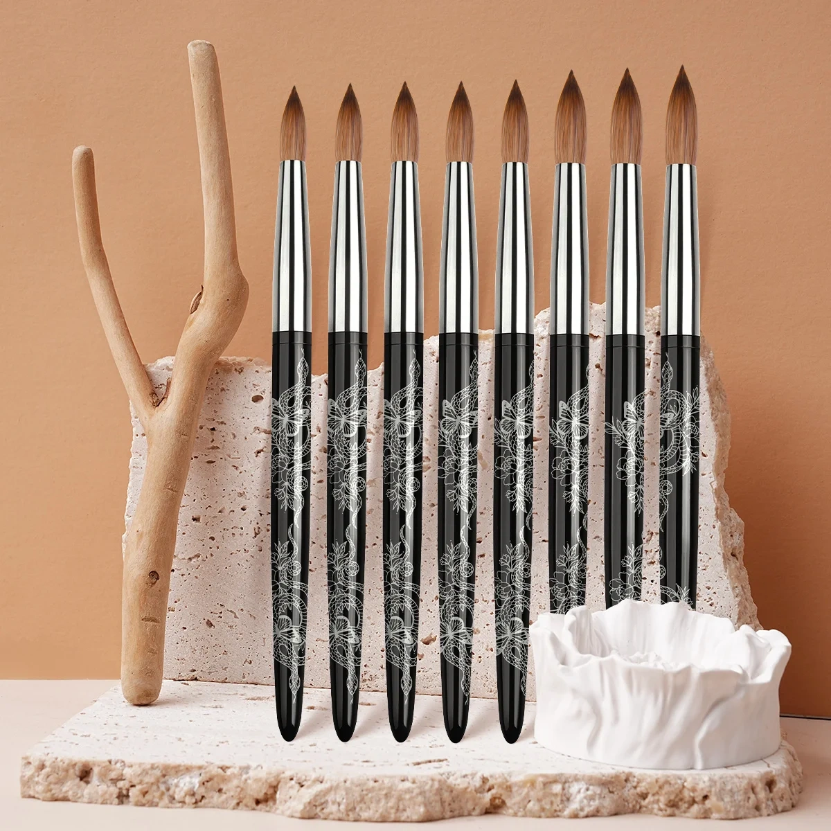 2025 Professional Art Acrylic Nail Brush Custom Snake Black Metal Handle Acrylic Nail Brush 100 % Kolinsky