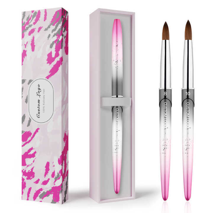 Professional Gradient Pink Black 100% Pure Kolinsky Acrylic Metal Handle Nail Art Brushes