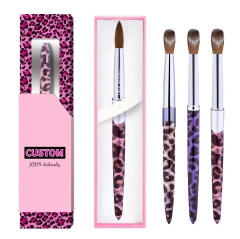 Hot Seller Acrylic Powder Drawing Nail Brush with Leopard Metal Handle 100% Kolinsky Nail Brush for Nail Salon