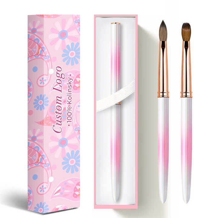 High Recommend Summer Gradient Metal Handle Acrylic Powder Brushes Kolinsky Sable Size 8 10 12 14 16 18for Nail Tech Supplies