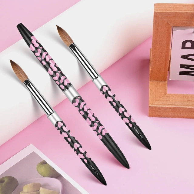 Handmade Acrylic Nail Brush Cow Black Leopard Printing Metal Salon Nail Beauty Pure Kolinsky Nail Brush