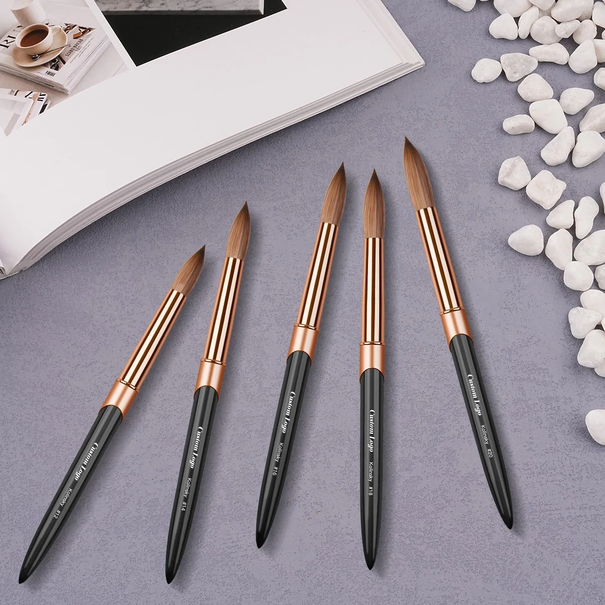 High Quality 100% Kolinsky Hair Black Metal Rose Gold Ferrule Kolinsky Nail Brush Nail Acrylic Brush