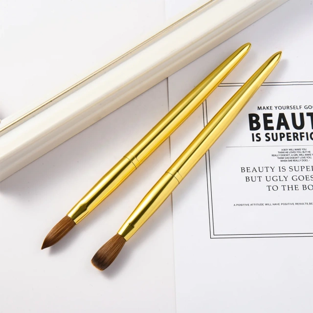 Factory Manufacture Different Size Manicure Powder Gold Metal  Professional Kolinsky Sable Acrylic Nail Brush Nails Acrylic #18
