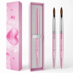 New Arrivals Rose Pink Metal Handle Custom Logo Professional Acrylic Kolinsky Nail Brush