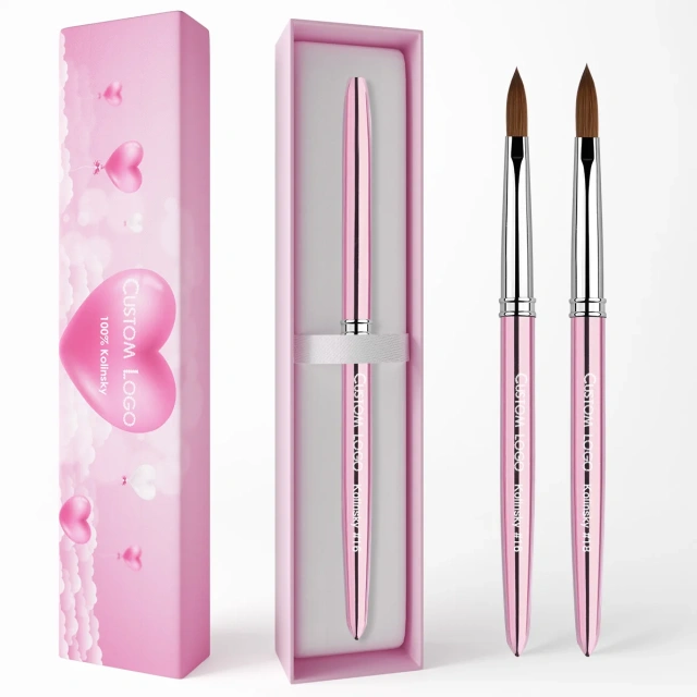 New Arrivals Rose Pink Metal Handle Custom Logo Professional Acrylic Kolinsky Nail Brush