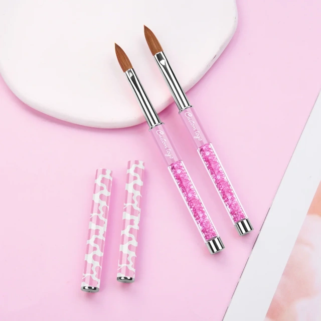 Popular Pure Sable Hair Custom Pink Cow Screen Printing Handmade Acrylic Nail Brush 100% Kolinsky