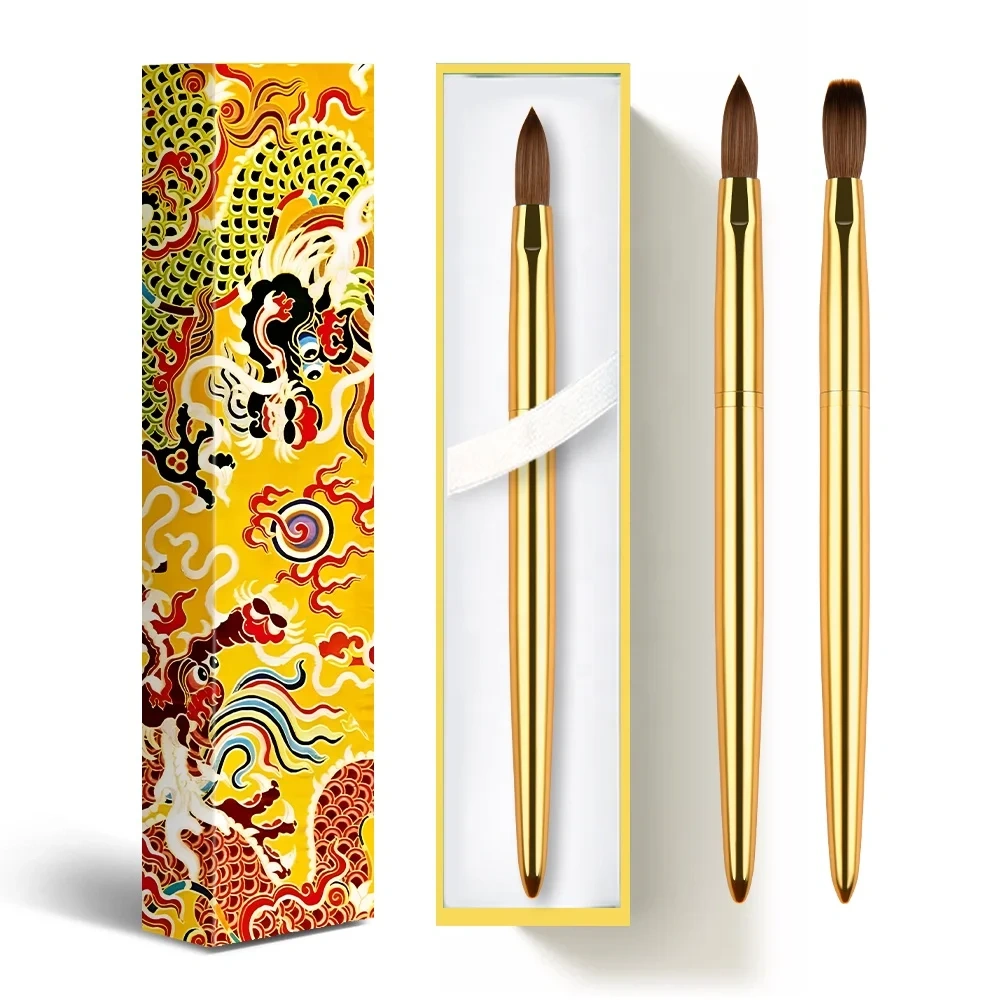 Factory Manufacture Different Size Manicure Powder Gold Metal  Professional Kolinsky Sable Acrylic Nail Brush Nails Acrylic #18