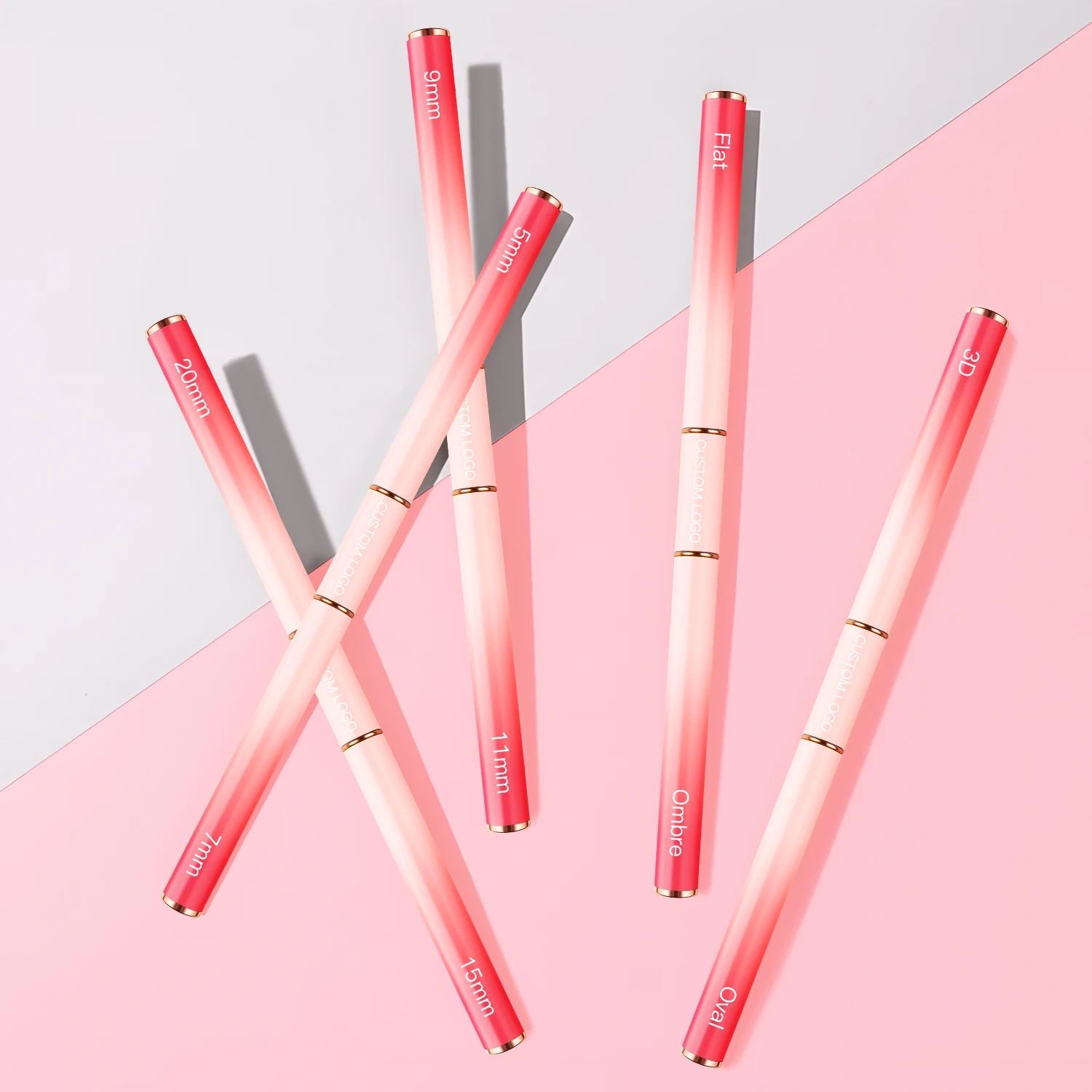 Popular Gradient Pink Double Sided  Liner Nail Art Brushes 5Pcs Stripping Brushes Nail Design Brush Set