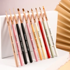 Wholesale Colorful Wooden Handle Nail Brush Set Painting Oval Flat Acrylic Nylon Japanese Nail Art Brush Set