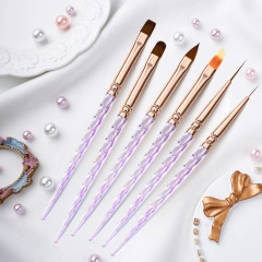 Custom 6Pcs Acrylic Screw Handle Nylon 3D Flat Ombre Oval Nail Art Brushes Set Nail Liner Brush
