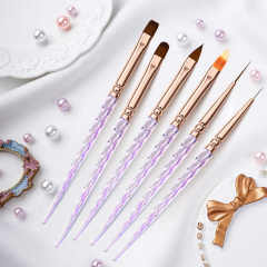 Custom 6Pcs Acrylic Screw Handle Nylon 3D Flat Ombre Oval Nail Art Brushes Set Nail Liner Brush