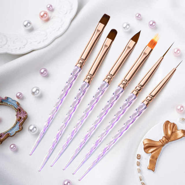 Custom 6Pcs Acrylic Screw Handle Nylon 3D Flat Ombre Oval Nail Art Brushes Set Nail Liner Brush